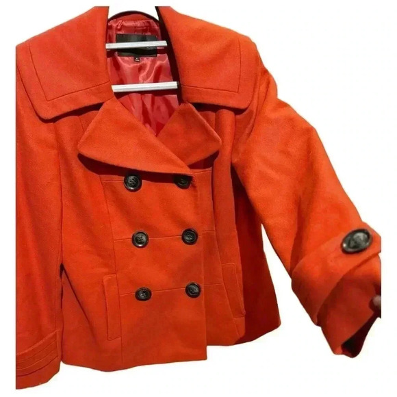 Antonio Melani Women's Orange Wool Blend Pea Coat Size 6 Winter Quiet Luxury - Picture 3 of 10